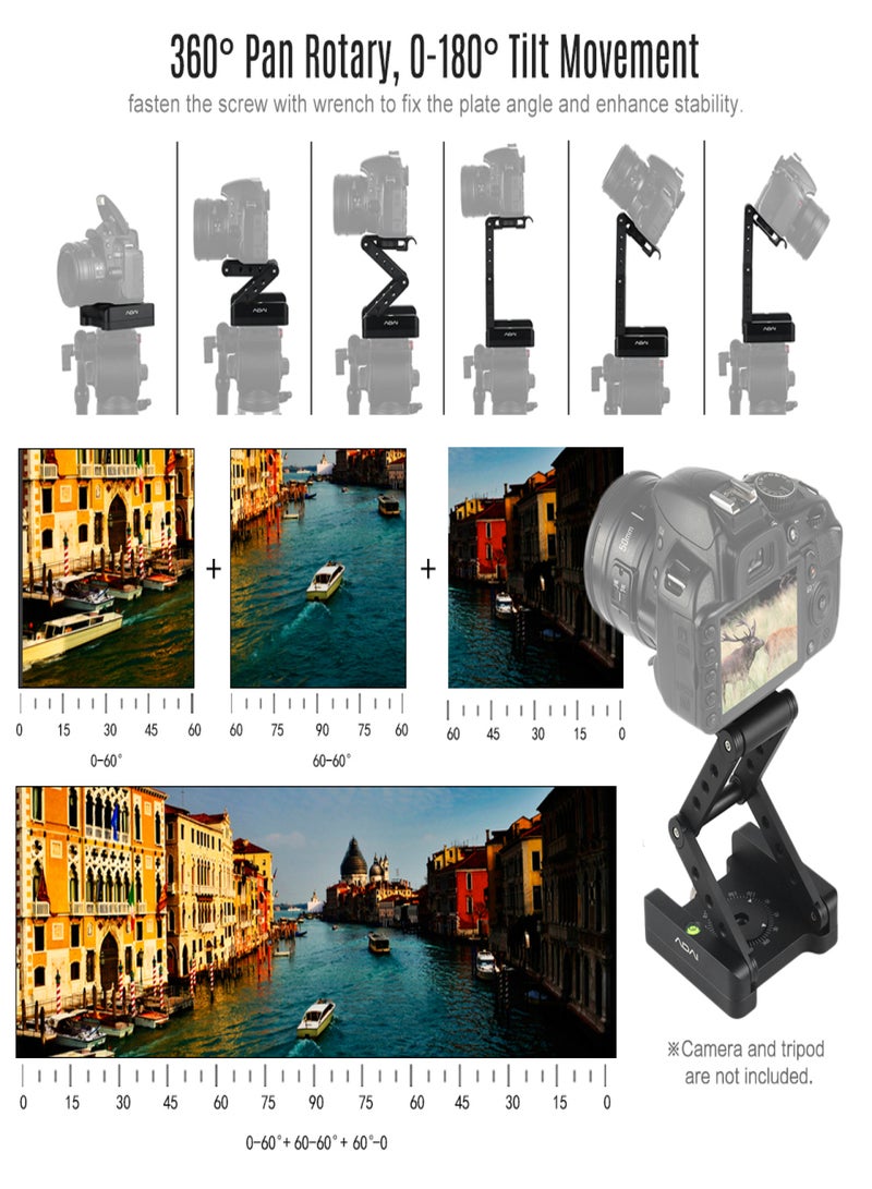 ADAI Z-Shaped Flex Tilt Tripod Head Aluminum Alloy Folding Z Tilt Head 360° Rotary Quick Release Plate Stand Mount Spirit Level for Canon Nikon Sony Pentax DSLR Camera - Image 4